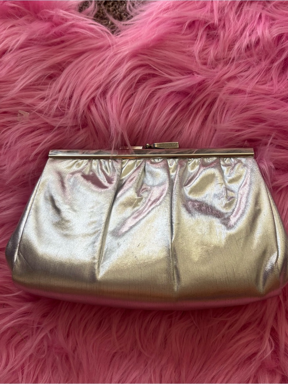 Vintage André Silver Metallic Frame Clutch Purse 1950s 1960s Evening Bag Chain